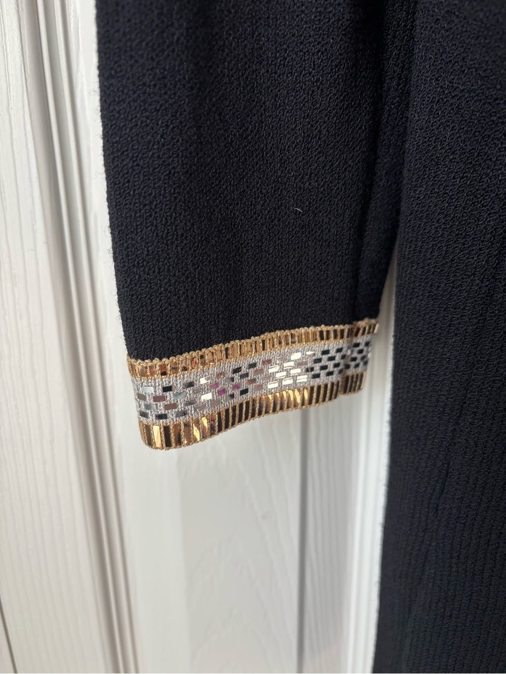 Vintage St. John Evening Black Knit Jacket with Gold Trim and Skirt - Picture 4 of 5